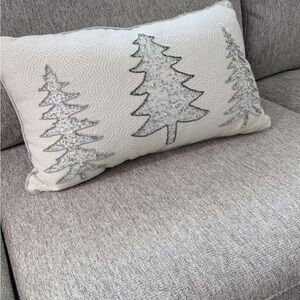 White Sequin Christmas Tree Lumbar Pillow - Brand: